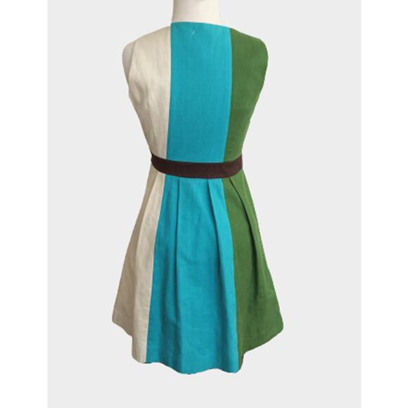 Tabitha Fit & Flare Mini Dress Color Block Multicolor 100% Cotton Sleeveless 0 - Picture 4 of 5